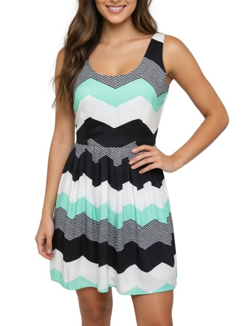 Jack. Chevron Striped Sleeveless Fit & Flare Dress Size 2